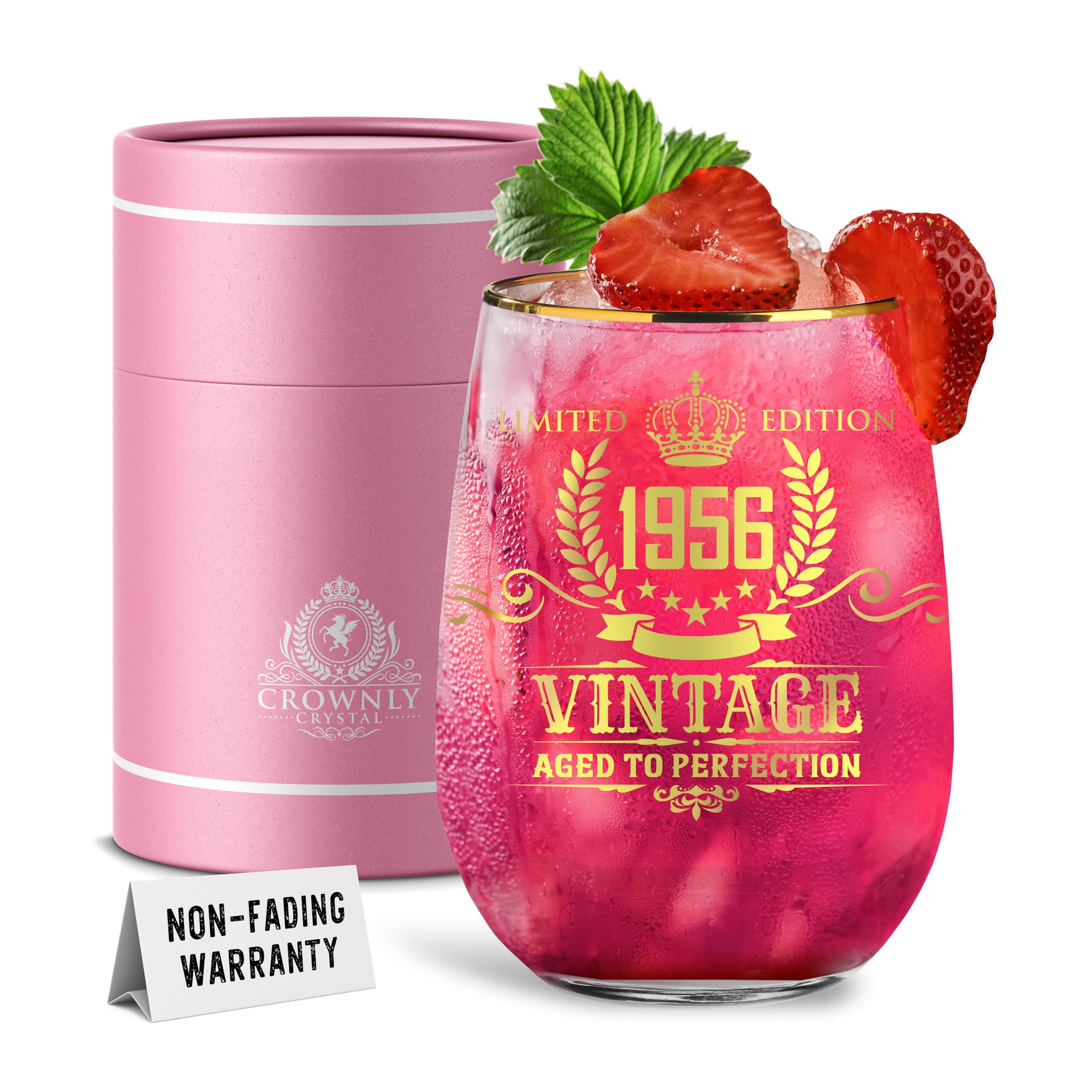 CROWNLY CRYSTAL® 1956 70th Birthday Gifts for Women Personalised Wine Glass 70th Birthday Decorations Grandma Gifts for Her Unique Gift for Friends Ladies Birthday Gift