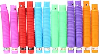 لعبة انابيب ضغط فيدجيت حسية لتطوير المهارات الحركية الدقيقة للاطفال من الاولاد والبنات والفصول الدراسية والبالغين تتضمن 6 انابيب متوسطة و6 انابيب صغيرة باجمالي 12 قطعة، بلاستيك، متعدد الألوان