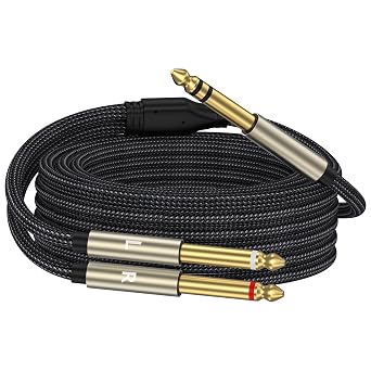 1/4 inch TRS Stereo Y-Splitter Insert Cable, 1/4 Inch Male Jack to Dual 1/4inch6.35mm Male TS Mono Breakout Cable Audio Patch Cord -10FT