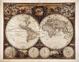 Wall Art Impact 31"x24" Poster A superb Double Hemisphere World Map 1662 W. J. Blaeu, Nova et Accuratissima Totius Terrarum Orbis Tabula