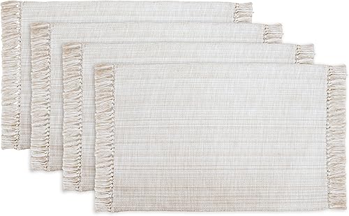 PurpleEssences Manteles individuales de cambray con flecos, 100% algodón, juego de 4, 13 x 19 pulgadas, manteles individuales gruesos y duraderos