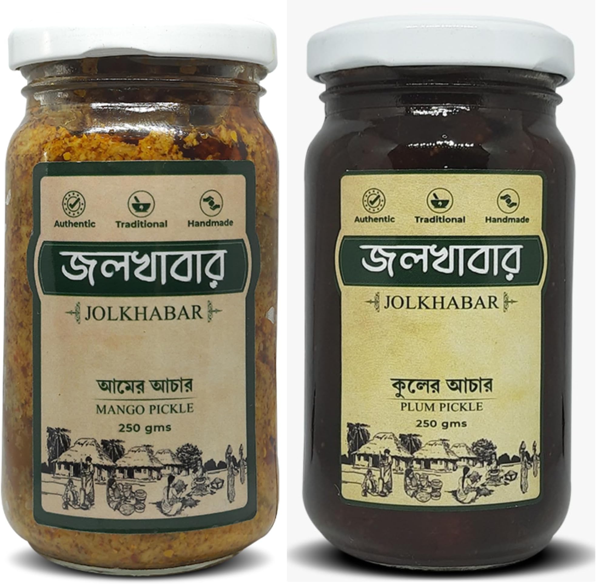JOLKHABAR | Aam er Achar - Kul er Achar | Mango Pickle - Plum Pickle | Authentic Traditional Handmade | Bengali Recipe | 500gms Pack (250 gms each) | Pack of 2