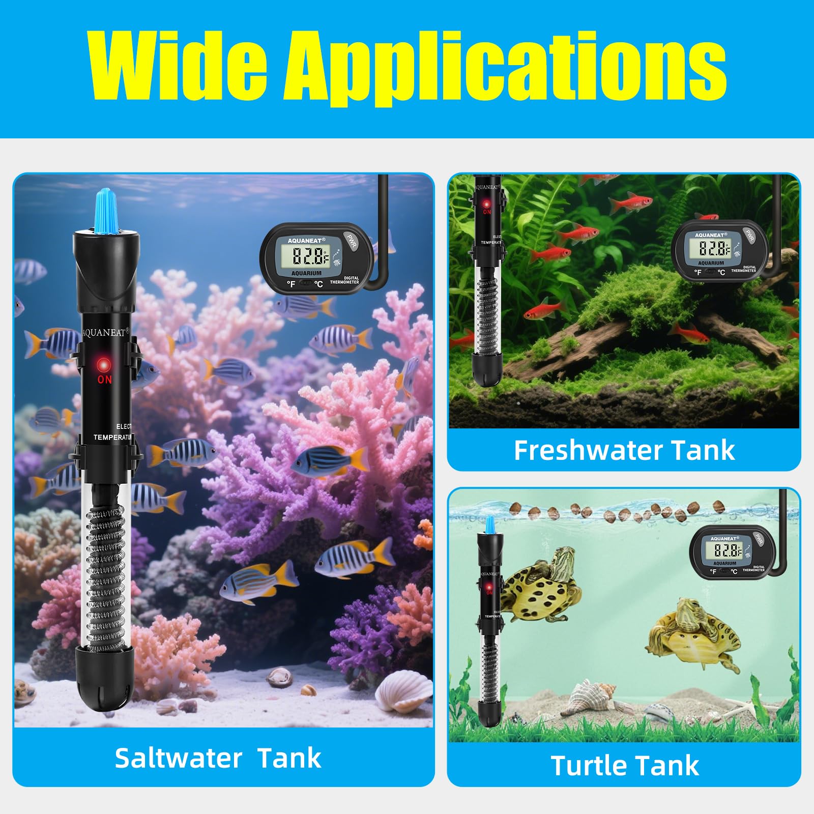 AQUANEAT Aquarium-Heizung, 300 W Fischtank-Heizung, einstellbares Unterwasser-Thermostat mit digitalem Thermometer