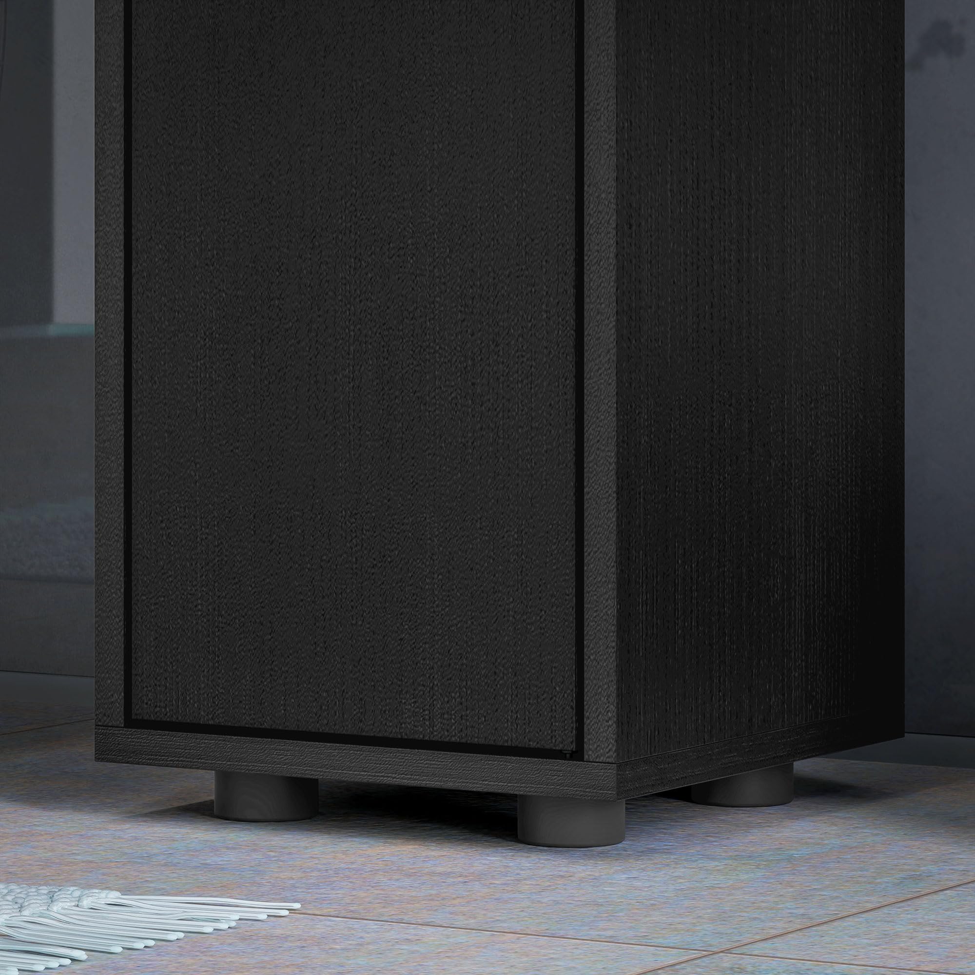kleankin Armario de Baño Alto, Columna de Baño Estrecha con 1 Cajón, 4 Estantes Abiertos y Estantes Ajustables, 2 Puertas, Estilo Moderno, para Espacios Pequeños, 20x20x180 cm, Negro