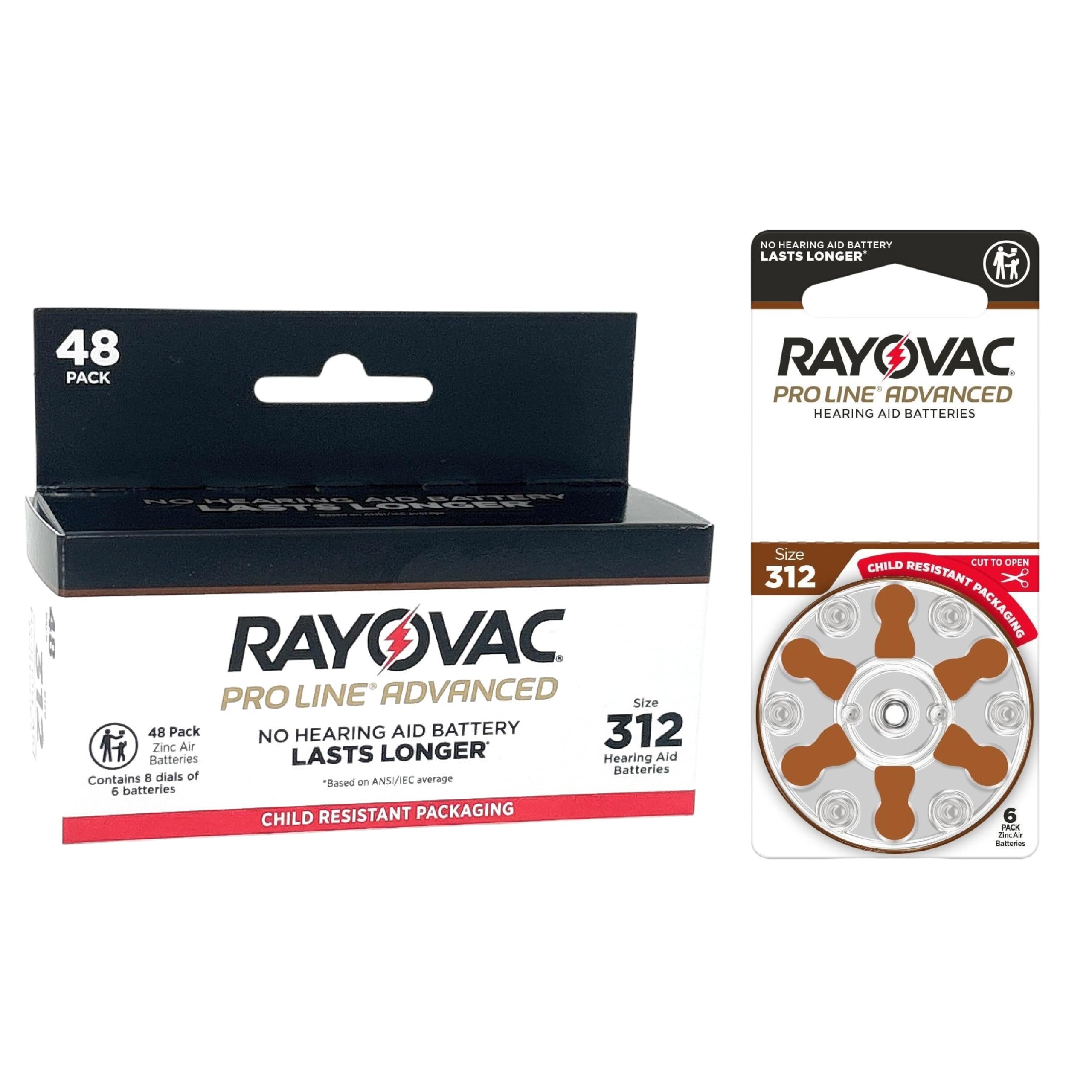 Rayovac Proline Advanced Hearing Aid Batteries | Size 312 | World's Longest Lasting Battery | Child-Resistant Packaging (48)