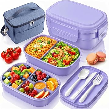 Bento Box Adult with Insulated Lunch Bag - 3 Stackable Leak-Proof Lunch Box