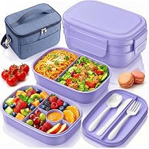 HOMETALL Bento Box Adult with Insulated Lunch Bag - 3 Stackable Leak-Proof Lunch Box Containers for Women & Men - BPA Free Lunchbox with Utensil Set