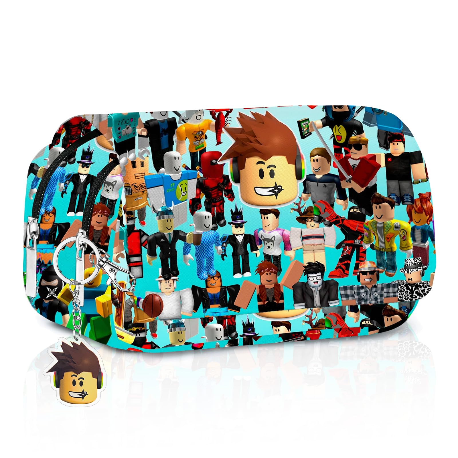 NlsqUK Roblx Pencil Case, Roblx Keychain, Pencil Case Large Capacity Pen Bag Double Layers with Zipper School Supplies for Teenage Gifts