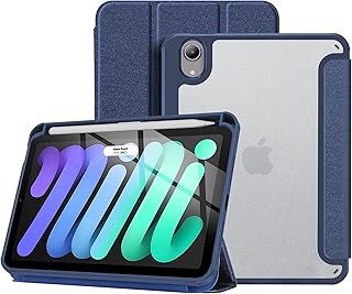 ProCase Case for iPad Mini 6 Generation 2021 8.3 Inch with Pen Holder, TPU Shockproof Smart Case Cover with PC Frosted Transparent Back Shell Protective Case - Dark Blue