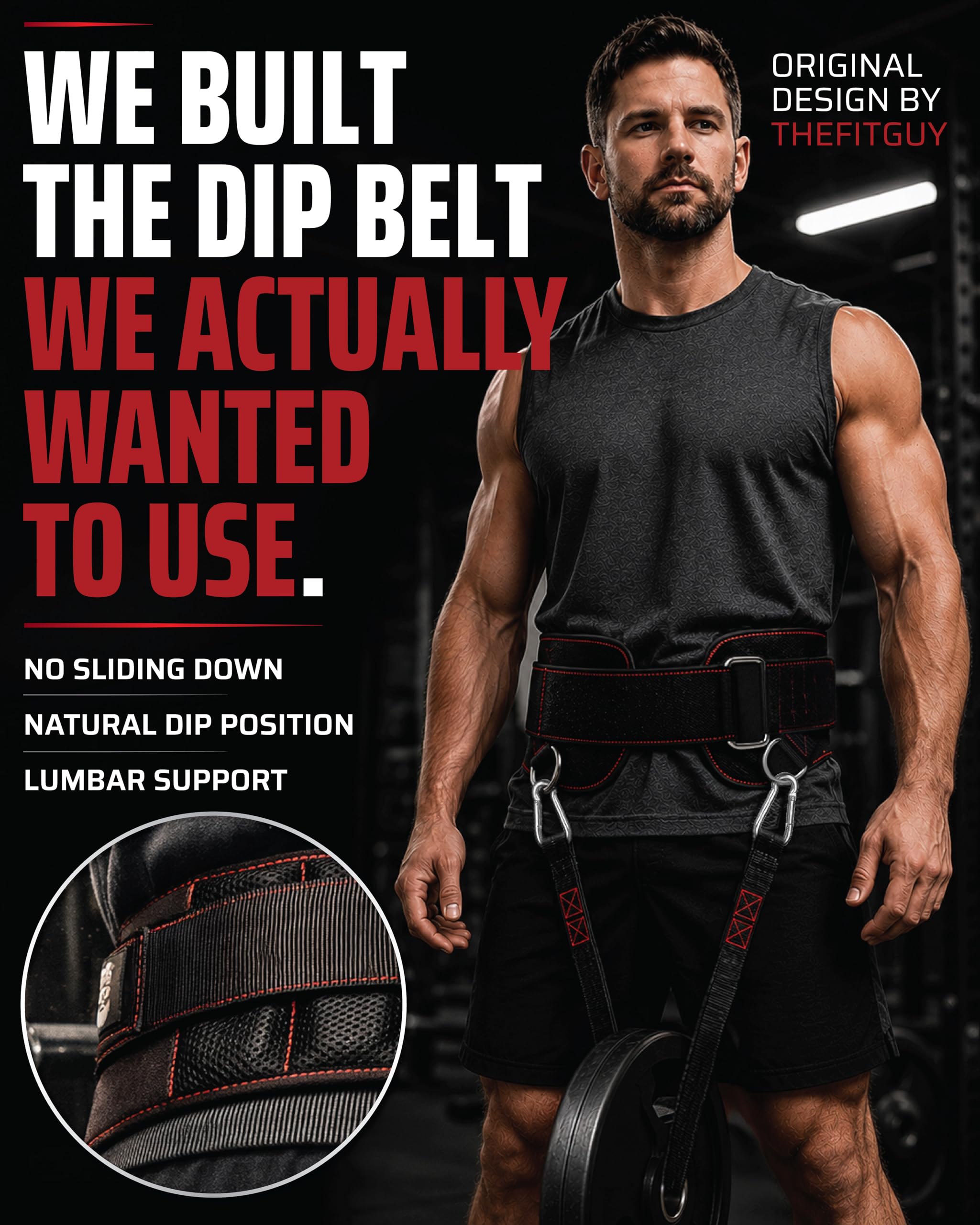 THEFITGUY Ultimate Dip Belt | Chiusura sicura - Non scivola verso il basso | Supporto strutturato per la schiena | Anelli a 45 angoli - Posizione di immersione confortevole | Cinghia da 101,6 cm e 2