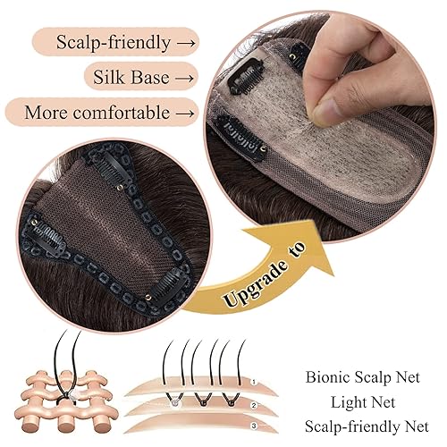 Miniatura 2 de MY-LADY Toppers de cabello humano para mujer, cabello Remy real, densidad del 150%, 2.8 x 5.1 in, base de seda con flequillo, piezas de cabello