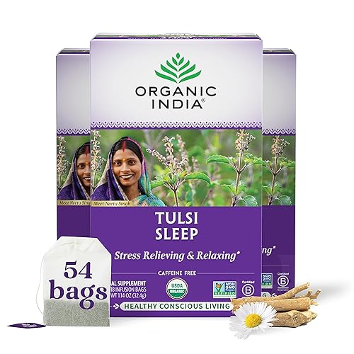 Té indio orgánico Tulsi, té de hierbas - 18 bolsas de infusión - Paquete de 3