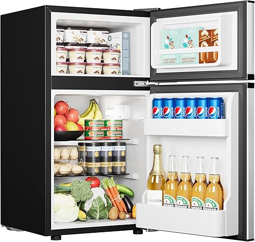 Miniatura 10 de EUHOMY Refrigerador de 3.2 pies cúbicos con congelador, refrigerador de 2 puertas, termostato ajustable, gran capacidad, refrigerador para