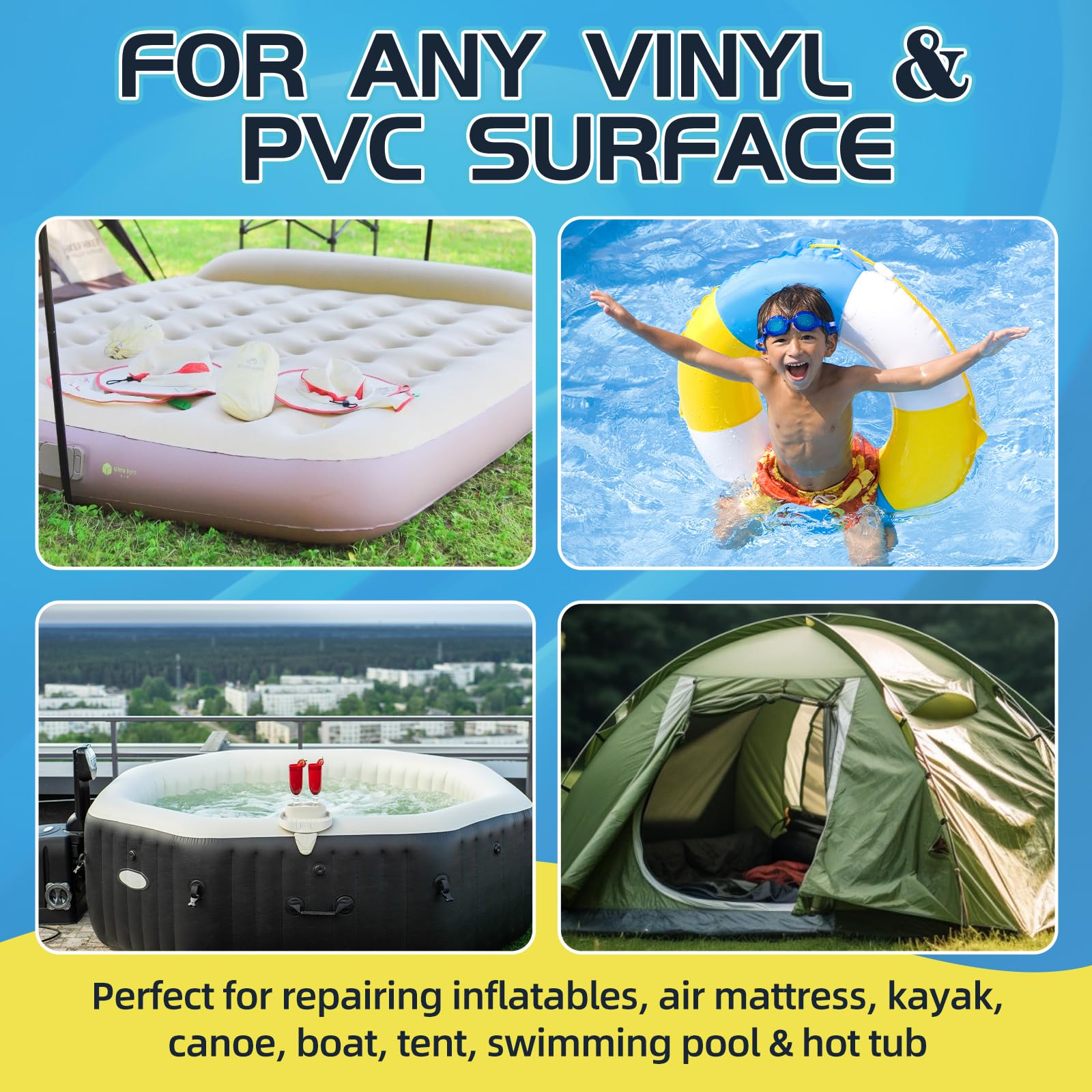 Hot Tub Repair Kit, Paddling Pool Repair Kit Waterproof, for Inflatables, Air Bed, Bouncy Castle, Boat Kayak, Swimming Pool,Tent (60ml) — view 2