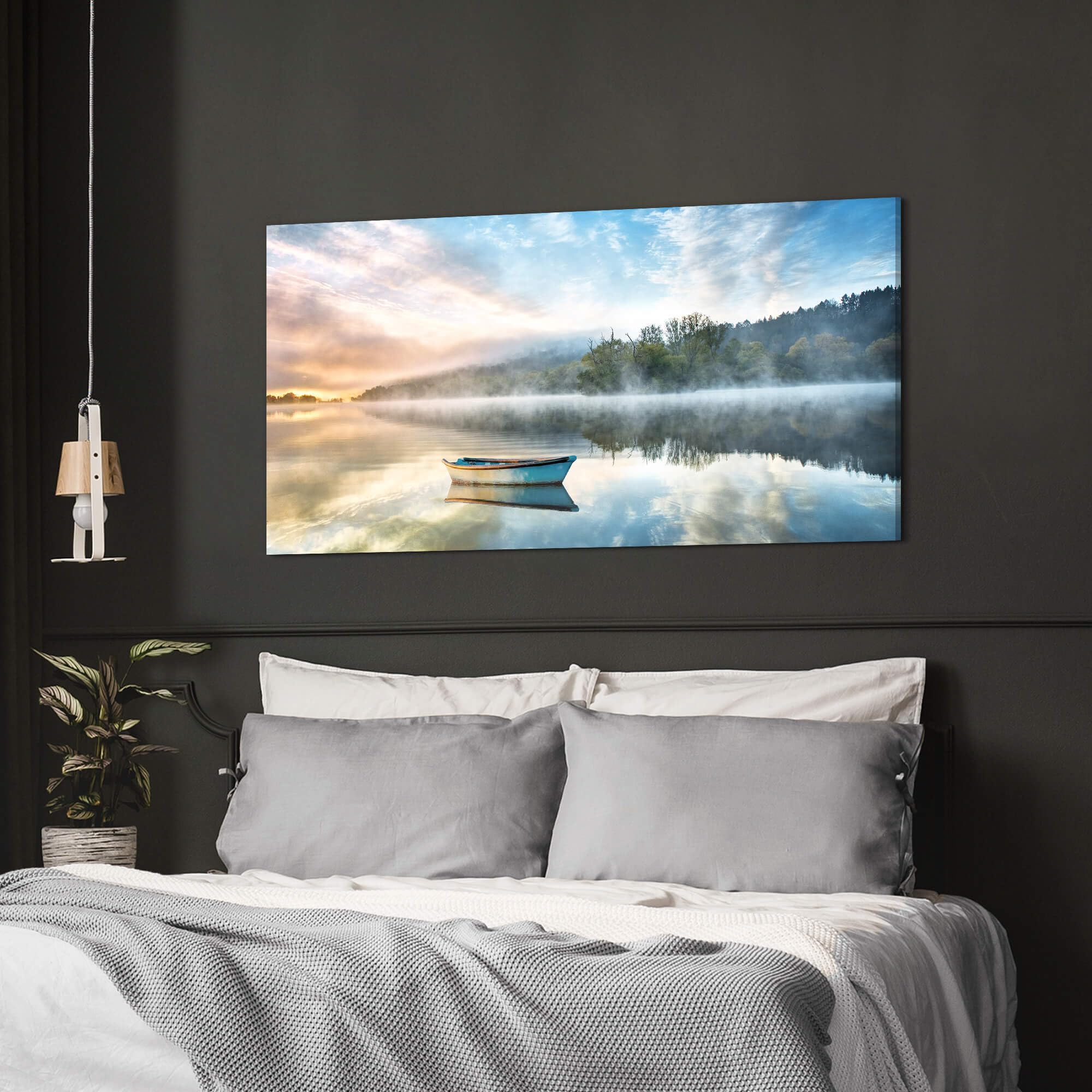 Lake Boat Canvas Wall Art: Modern Nature Landscape Picture Photography ...