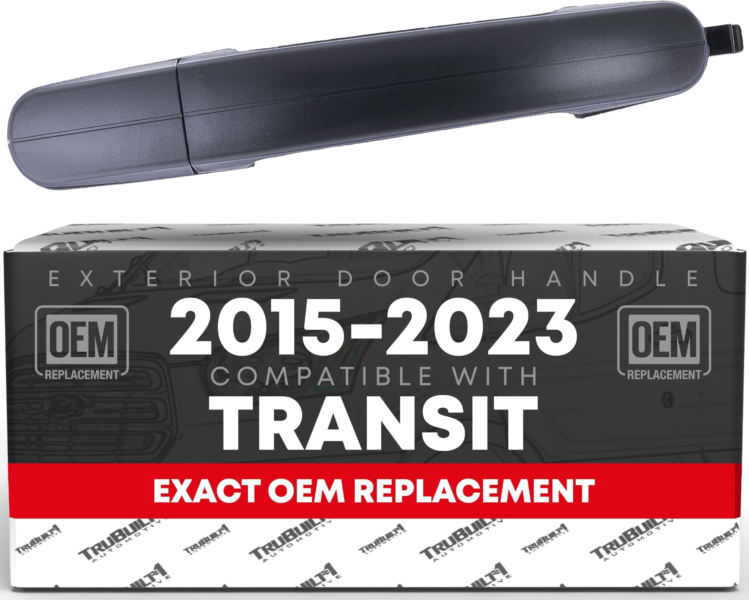 Exterior Rear Passenger Sliding Door Handle Replacement - Compatible with 2015-2023 Ford Transit - Textured Black, Plastic - OEM BK2Z-6126604-A, BK2Z-61218B08-A, 97699
