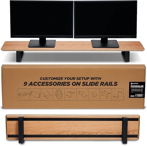 Moodular Soporte de madera para monitor de 45.6" (116cm), organizador de escritorio grande con rieles deslizantes de metal para cajón, bandeja,