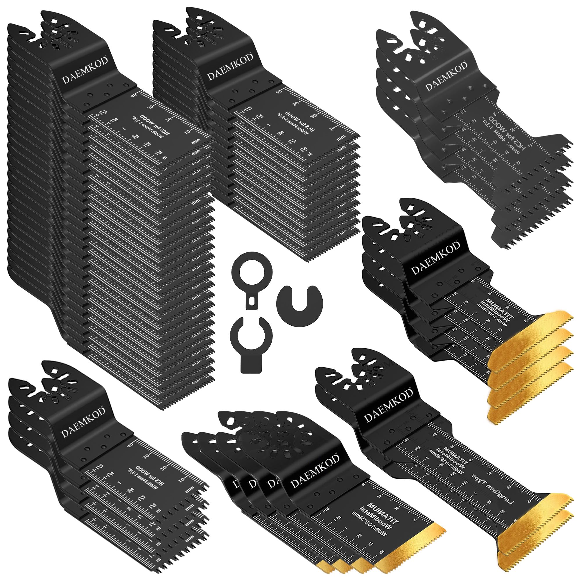 DAEMKOD 55 Pack Oscillating Saw Blade Kit, Professional Multitool Blades for Soft Metal Nails and Hard Wood Plastic, Multi Tool Blades Kits for