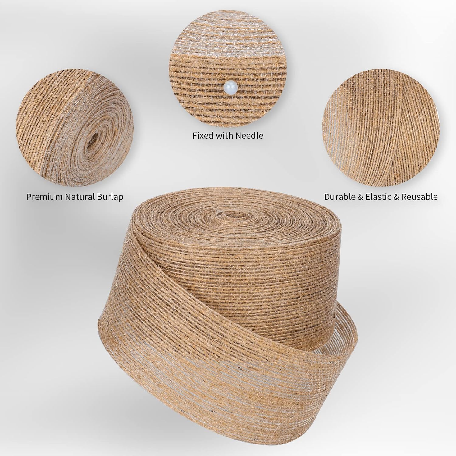 Hessian Ribbon for Gift Wrapping - 10m x 5cm Burlap Jute Ribbon for Christmas New Year, Wedding, Birthday Parties - Image 4