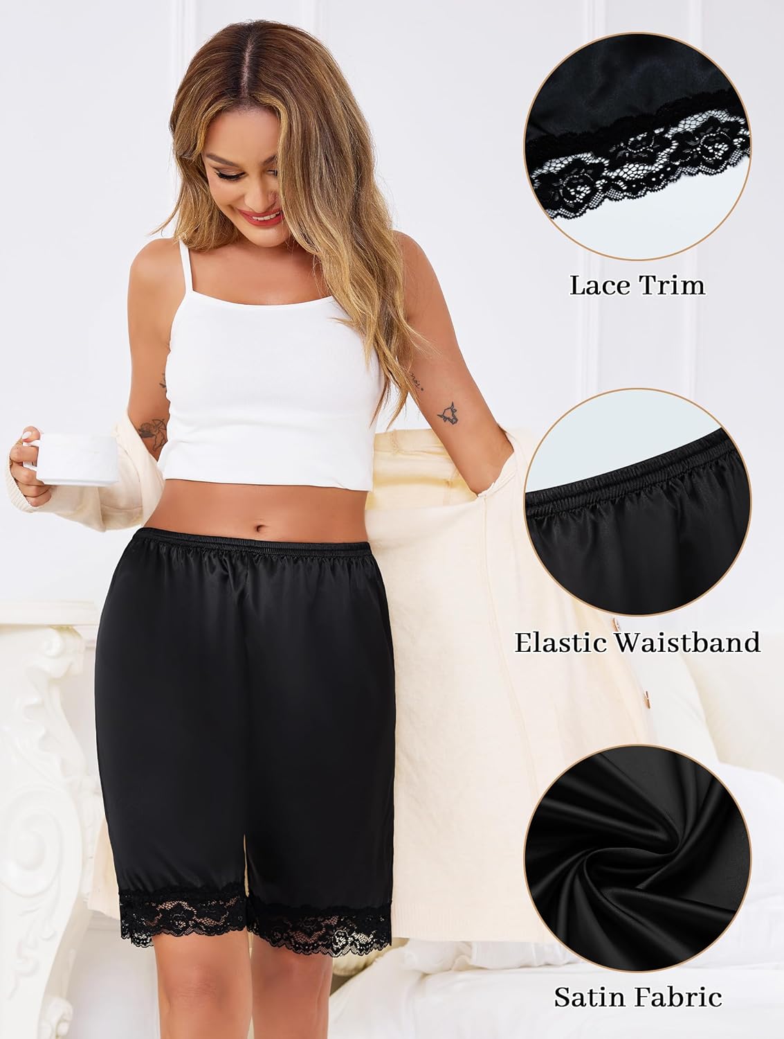 Vlazom Women's Slip Shorts-Lace Trim Bloomer Pettipants for Dresses, Anti-Chafing Culotte Shorts Underwear S-XXL - Image 2