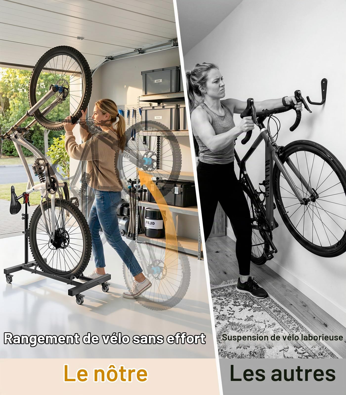 Housolution Support Vertical de Vélo avec Roues 360°,Jusqu'à 29 Pouces,2Pcs | Hauteur Réglable, Sans Perçage, Résistant jusqu'à 80 Livres, Support Autonome pour Garage & Appartement, VTT/Vélos