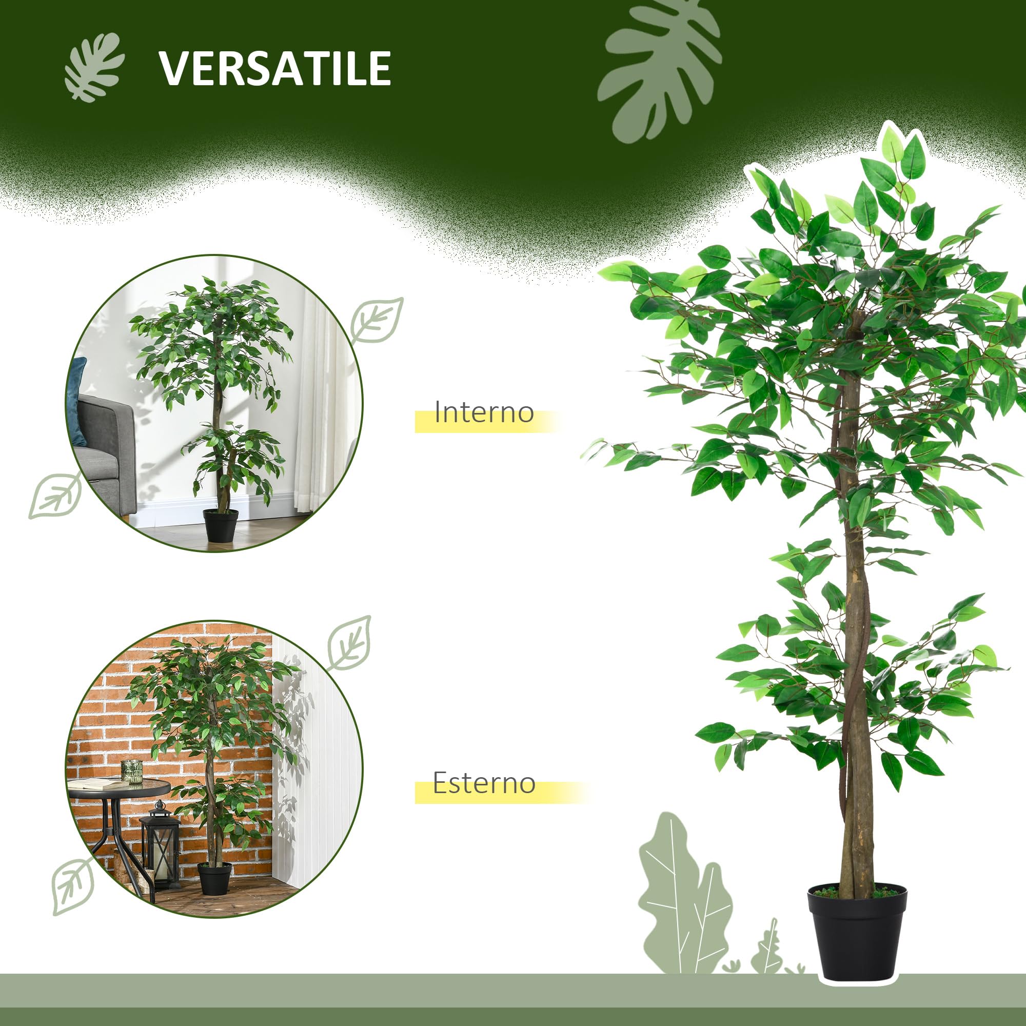 Outsunny Pianta Artificiale per Interni Ø16x120 cm Verde Marrone Nero