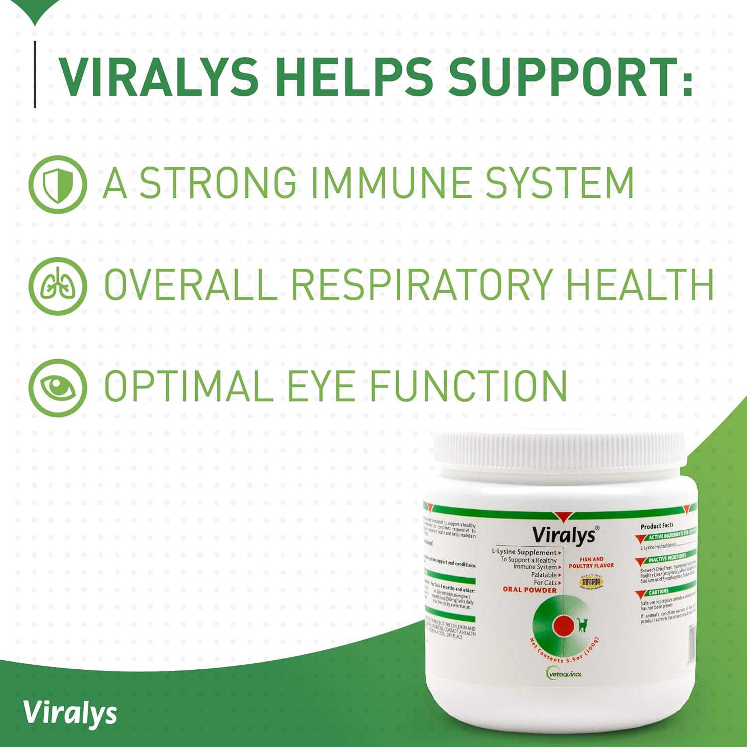 Vetoquinol Viralys L-Lysine Supplement for Cats - Cats & Kittens of All Ages - Immune Health - Sneezing, Runny Nose, Squinting, Watery Eyes - Flavored Lysine Powder : Pet Milk Replacers : Pet Supplies