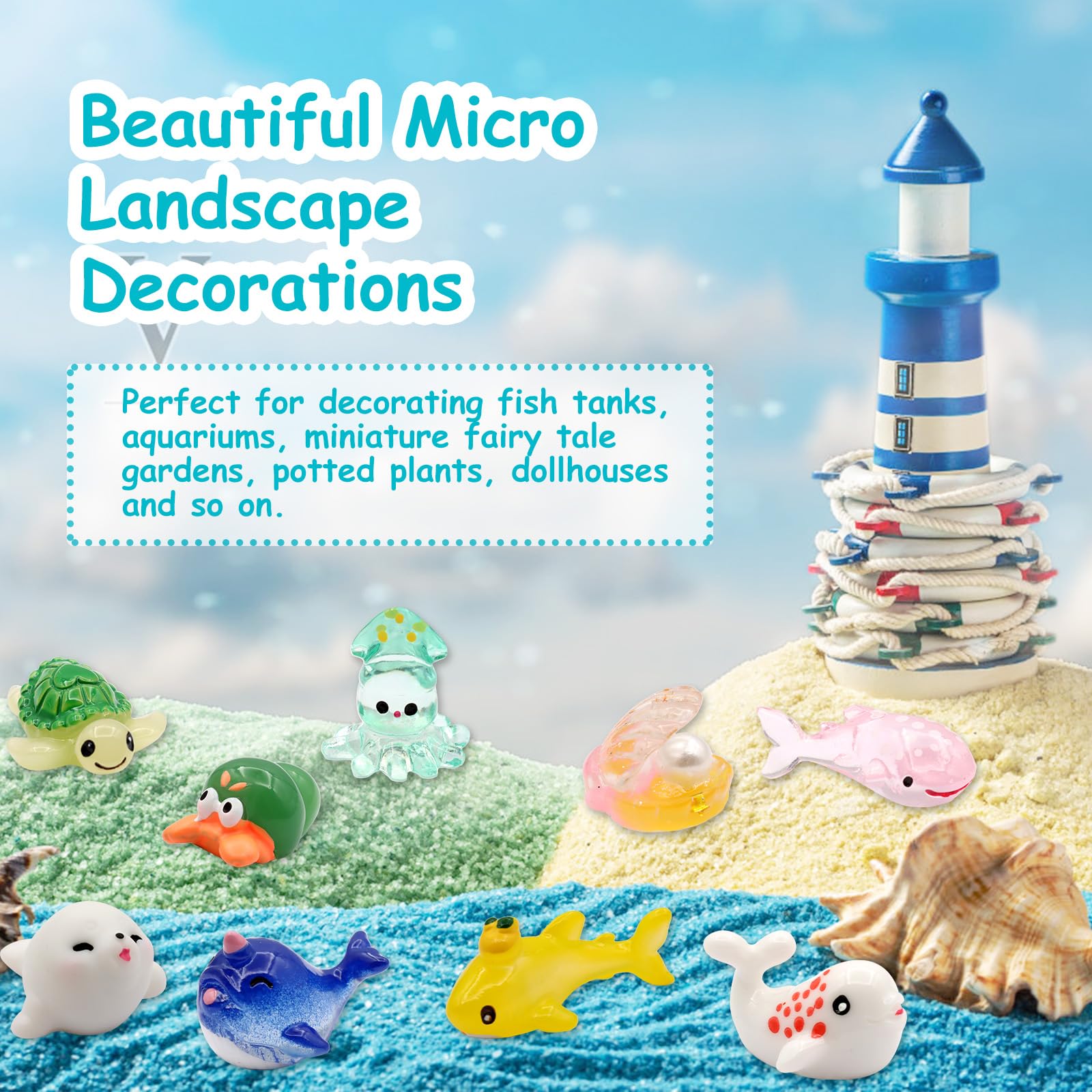 40pcs Miniature Beach Figurines Set - Tiny Resin Ocean Animals For DIY Crafts, Cake Topper, Diorama