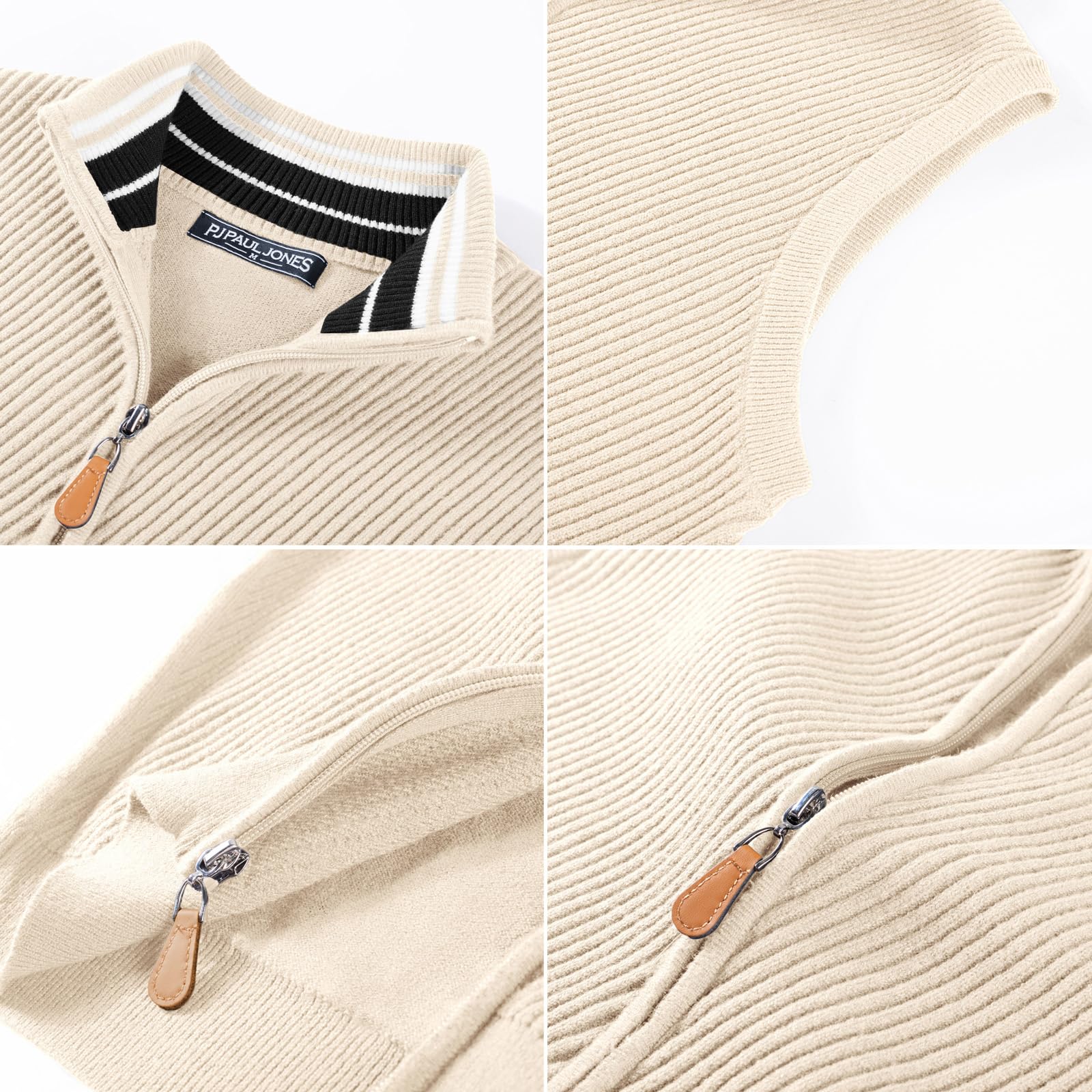 PJ PAUL JONES Chaleco de punto para hombre, cuello alto falso, cremallera completa