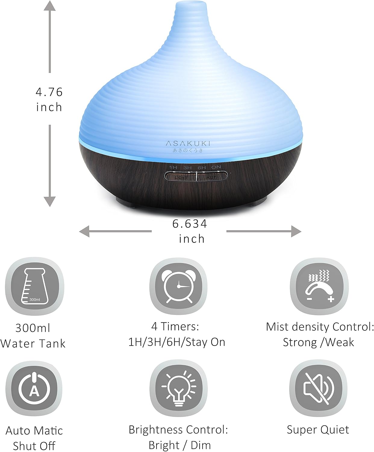 ASAKUKI 300ml Premium, Essential Oil Diffuser, 5 in 1 Ultrasonic Aromatherapy Fragrant Oil Humidifier Vaporizer, Timer and Auto-Off Safety Switch