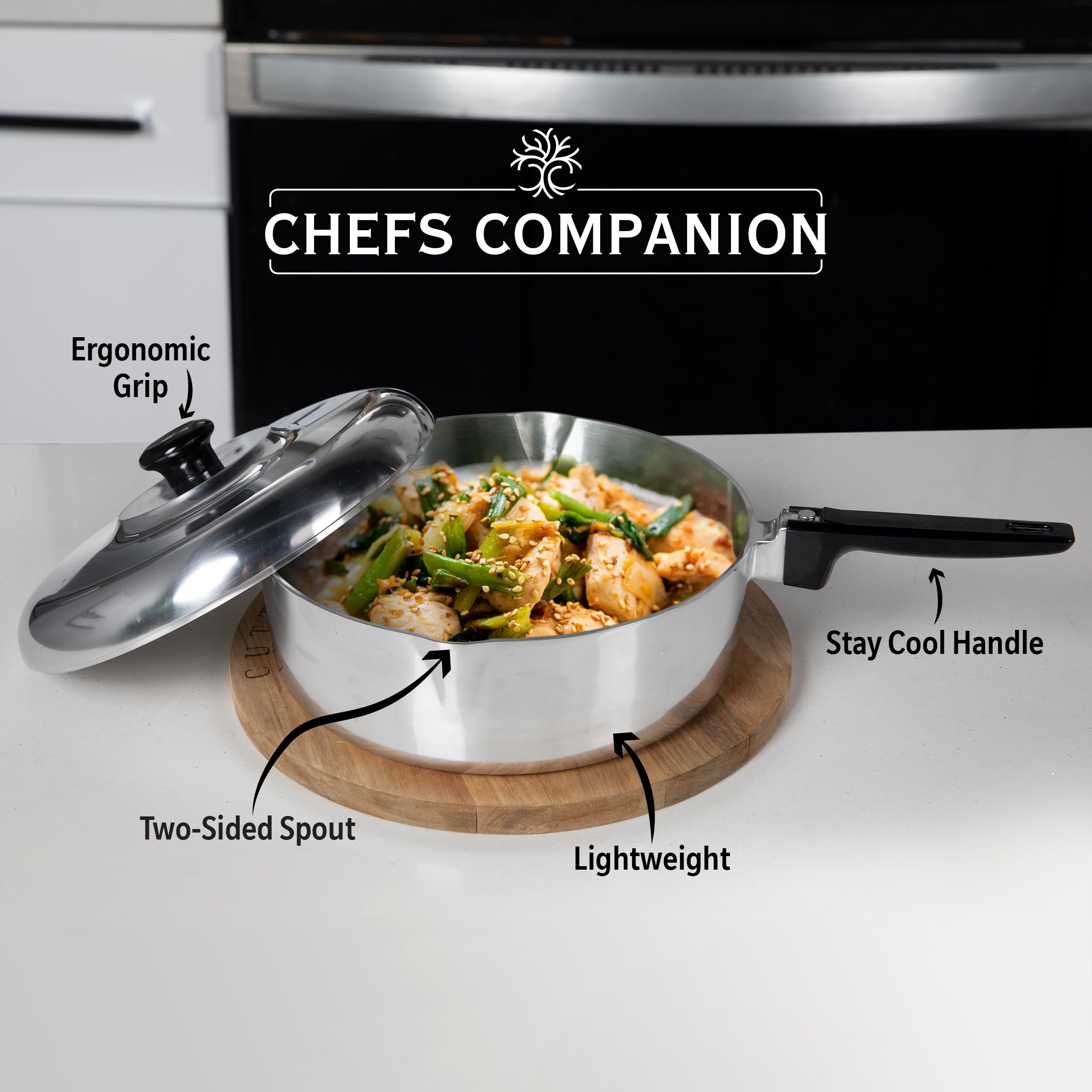 MAGNAWARE Cast Aluminum Sauté Pan with Lid 12 inch - Oven Safe Deep Frying Pan with Lid, Two Side Spouts and Ergonomic Stay-Cool Handle for Comfortable Grip and Pouring (4 Quart)