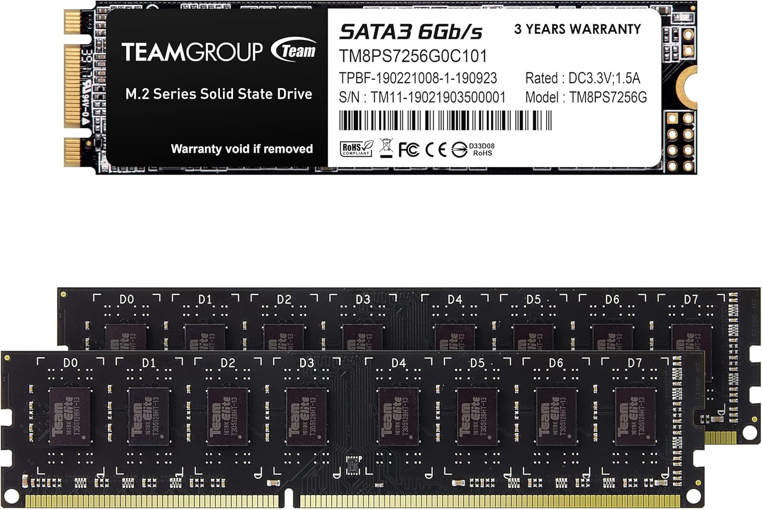 TEAMGROUP MS30 256GB TLC M.2 2280 SATA III SSD Read/Write 500/400 MB/s TM8PS7256G0C101 Bundle with Elite UDIMM DDR3 16GB