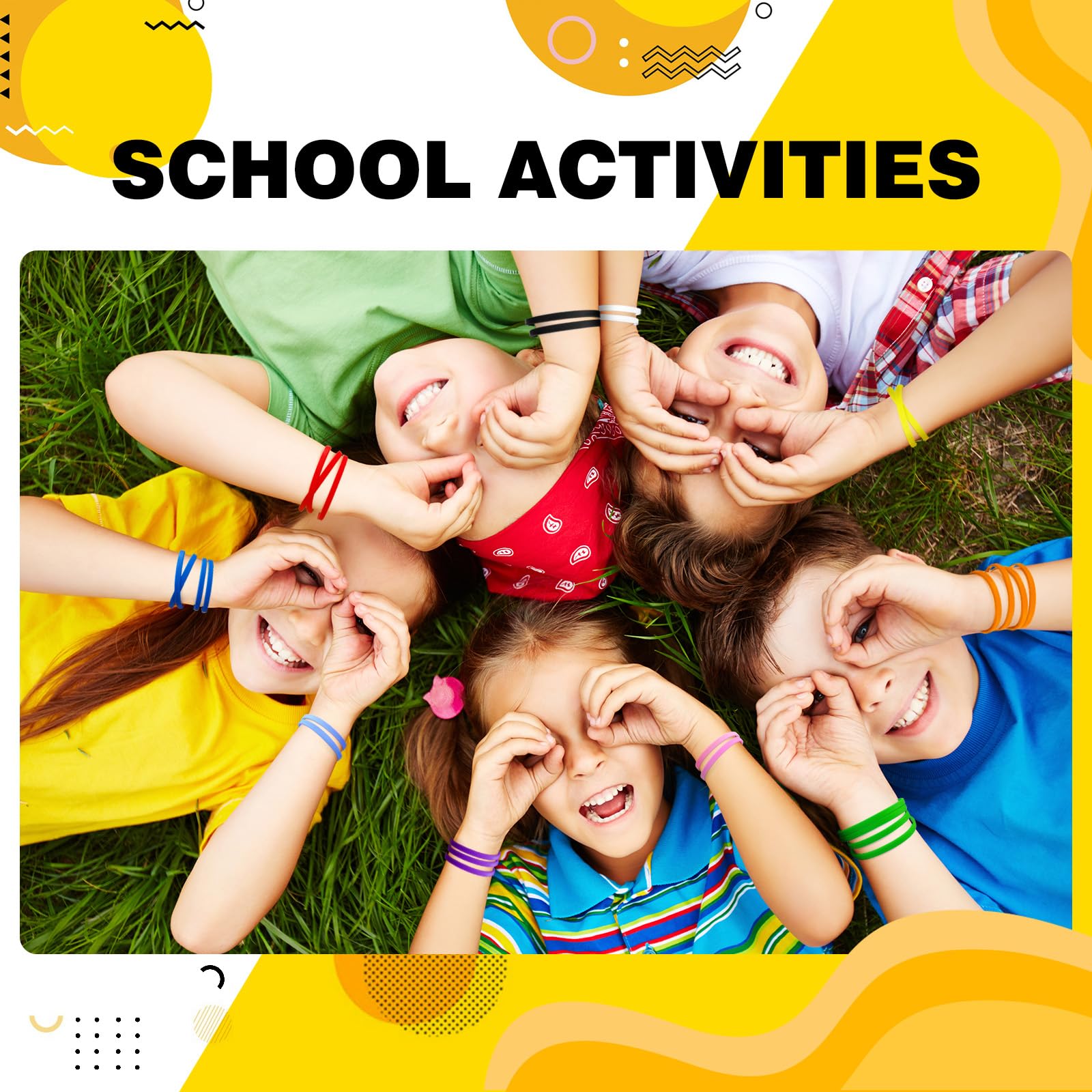50 pièces Bracelets en silicone pour Adultes, 8 inch Bracelets en caoutchouc élastique pour le sport Cadeaux en vrac les fournitures pour enseignants Décorations de fête jaune