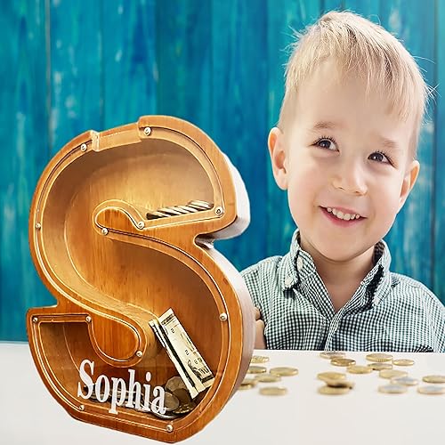 Vista 129 de Personalized Wooden Alphabet Piggy Bank-Kids Piggy Bank-Boys Girls Piggy Bank-Coin Piggy Bank-Bank-Can be Used as Christmas-Birthday Gift-Kids Gift