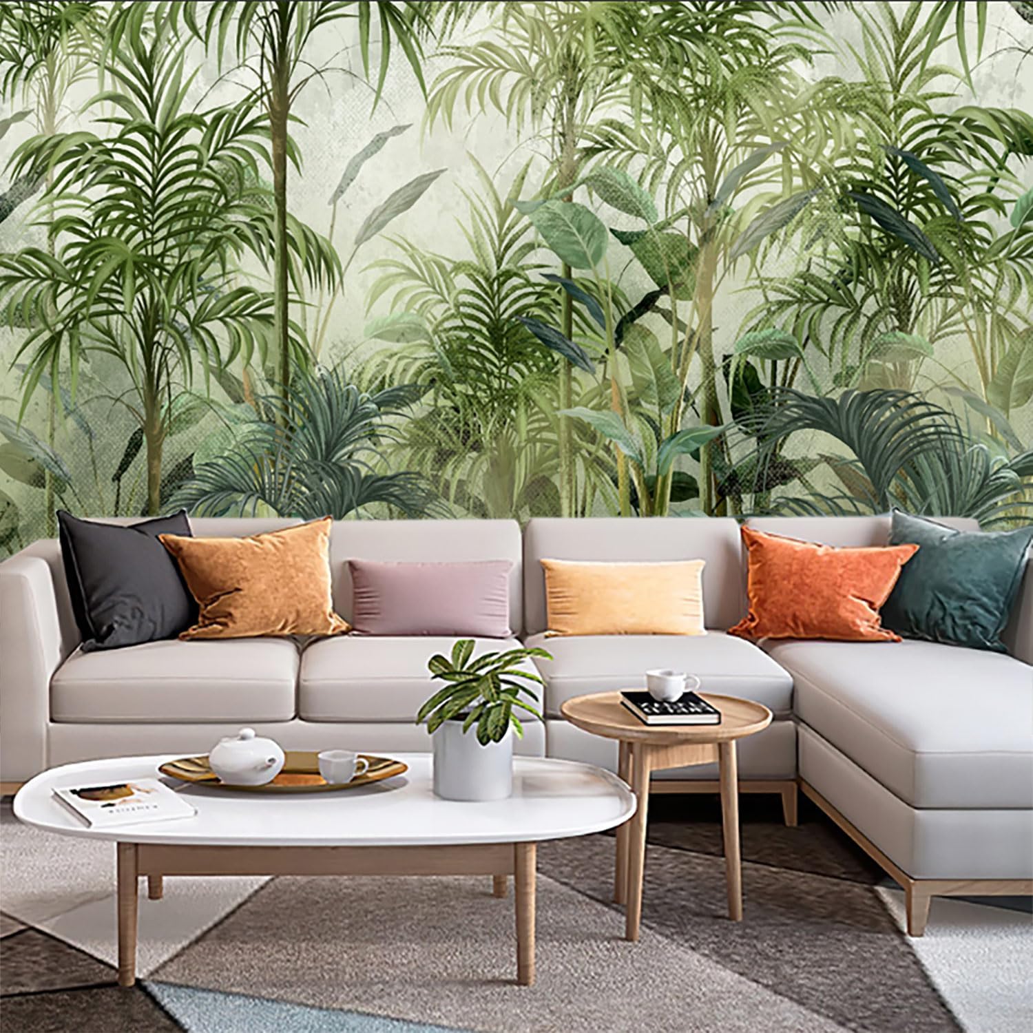 Plain Flower and Grass Landscape Wallpaper, Light and Elegant Wild Flower Art Bedroom Background Mural（Non-self-Adhesive Wall Stickers）