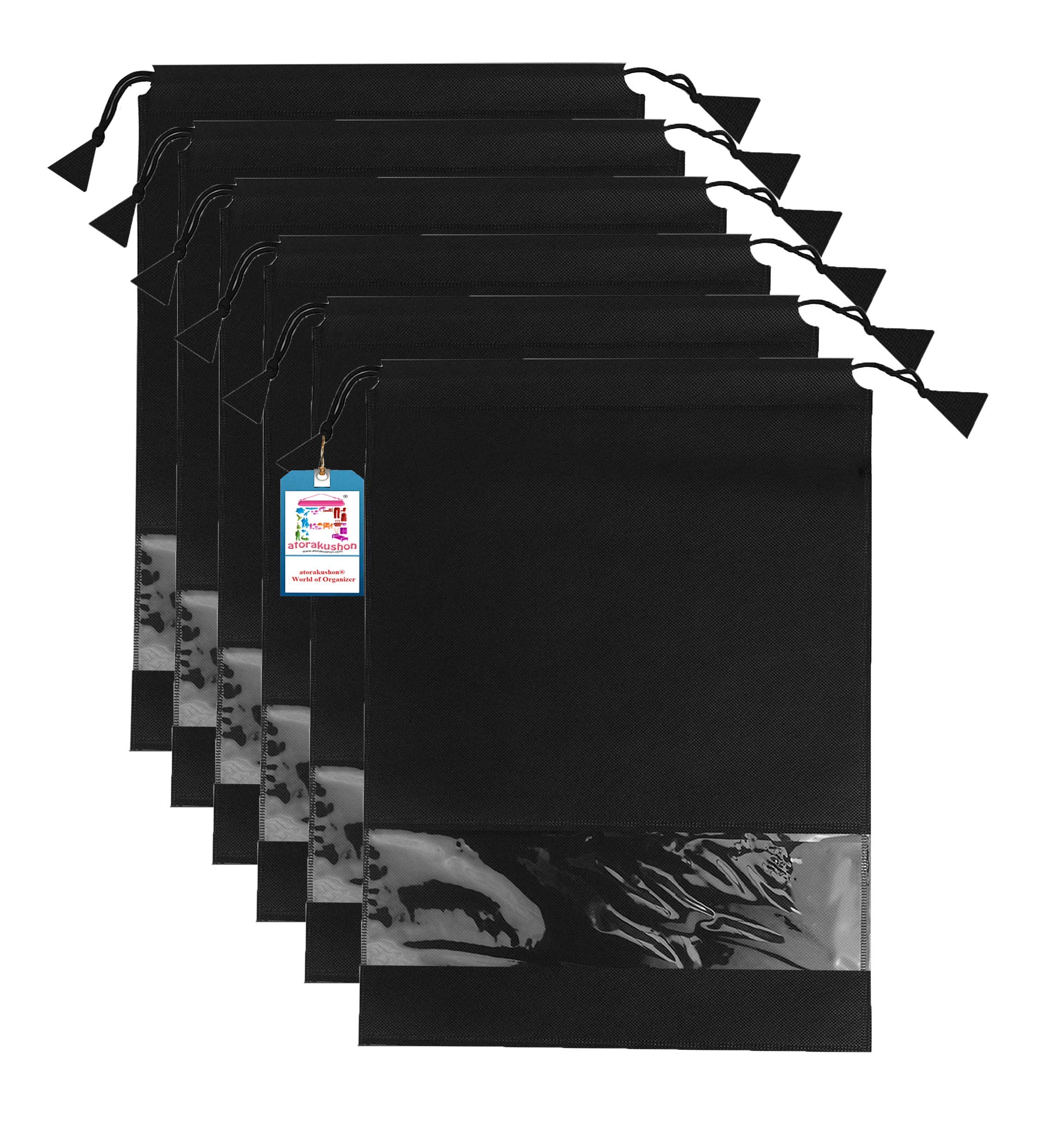 atorakushon® Fabric Shoe Cover Travelling Storage Bags Footwear Wardrobe Organizer Pouch Pack of 18 (Black) 1