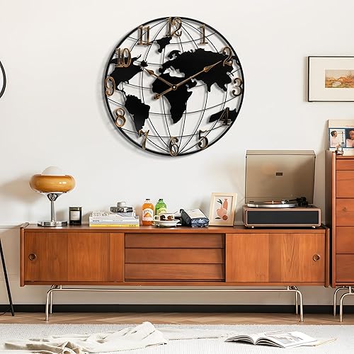 Miniatura 2 de Reloj de pared grande de 20 pulgadas, con mapa del mundo, minimalista, moderno, redondo, de metal, silencioso, sin tictac, funciona con pilas, para