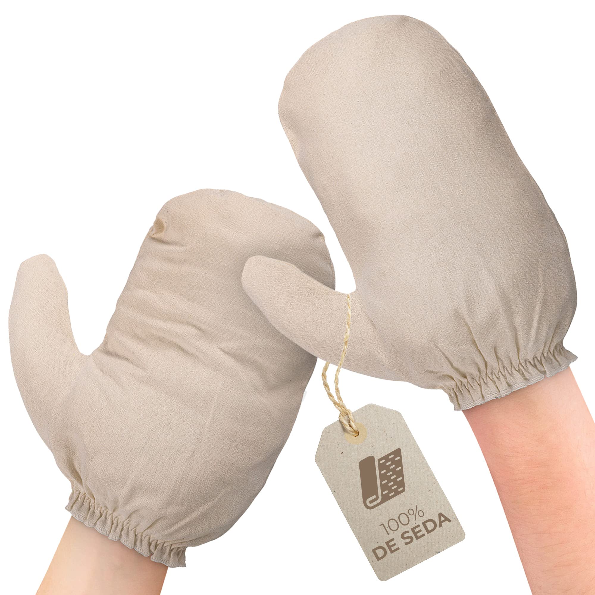 MASSAGE-EXPERT Guantes de seda Garshan de seda cruda [1 par]. Para peeling, Ayurveda, masaje en seco y celulitis. Grande
