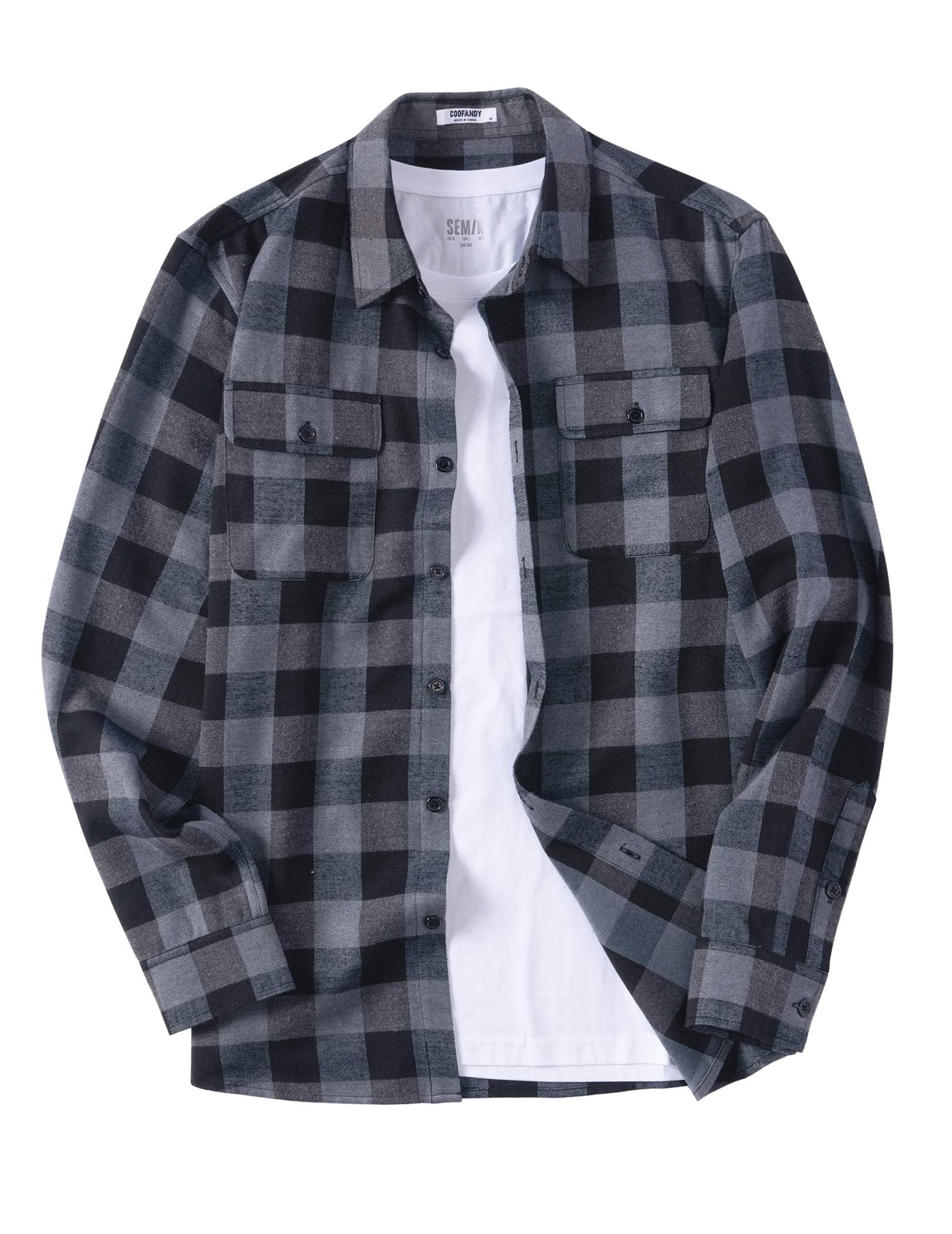 COOFANDY Camicia da uomo in flanella a maniche lunghe, con bottoni, in cotone, casual, da lavoro, con tasche