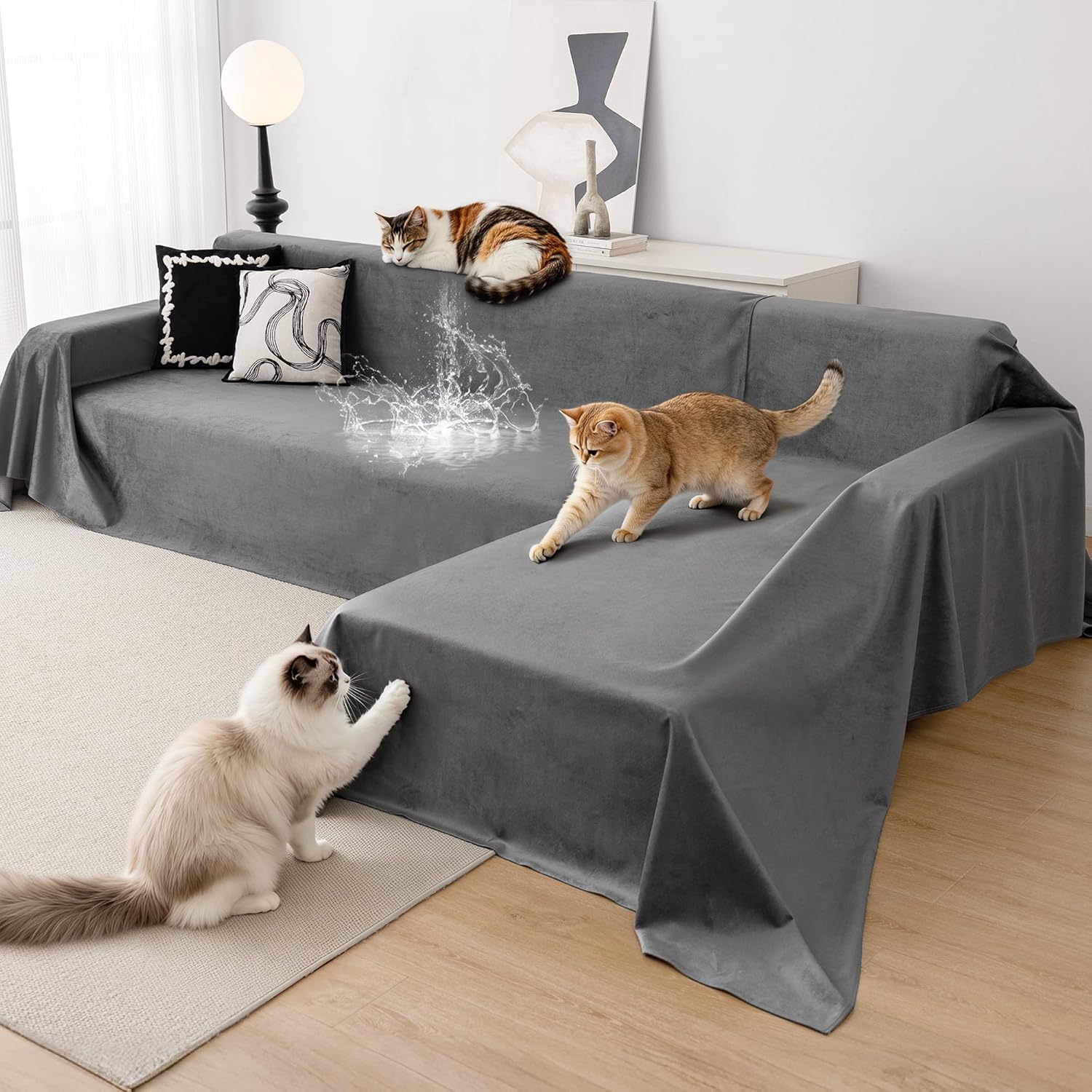 L Shaped Sectional Couch Cover 2 Pcs, Ultra Soft Waterproof Non-Slip Sofa Cover, Pet & Kid Proof Furniture Protector for Left/Right Chaise, Washable Scratch-Resistant Slipcover (L,102"x71"+110"x 71")