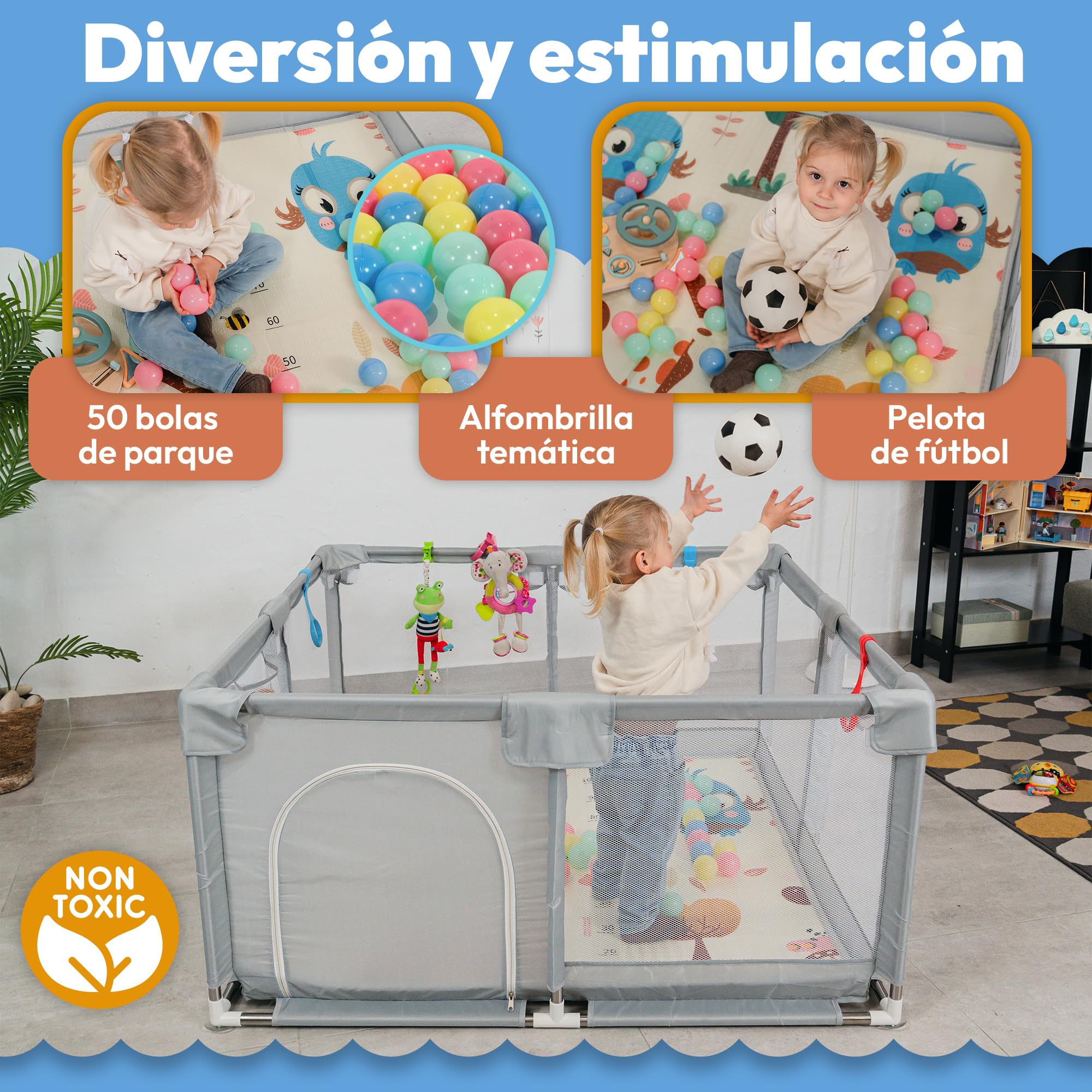 Parque Infantil Bebé 120x120 cm Incluye Alfombra + Accesorios Corralito Bebé Parque Bebé 120x120, Corral para Bebé, Parques Infantiles Bebés para Casa Corral de Juegos para bebés Baby Playpen