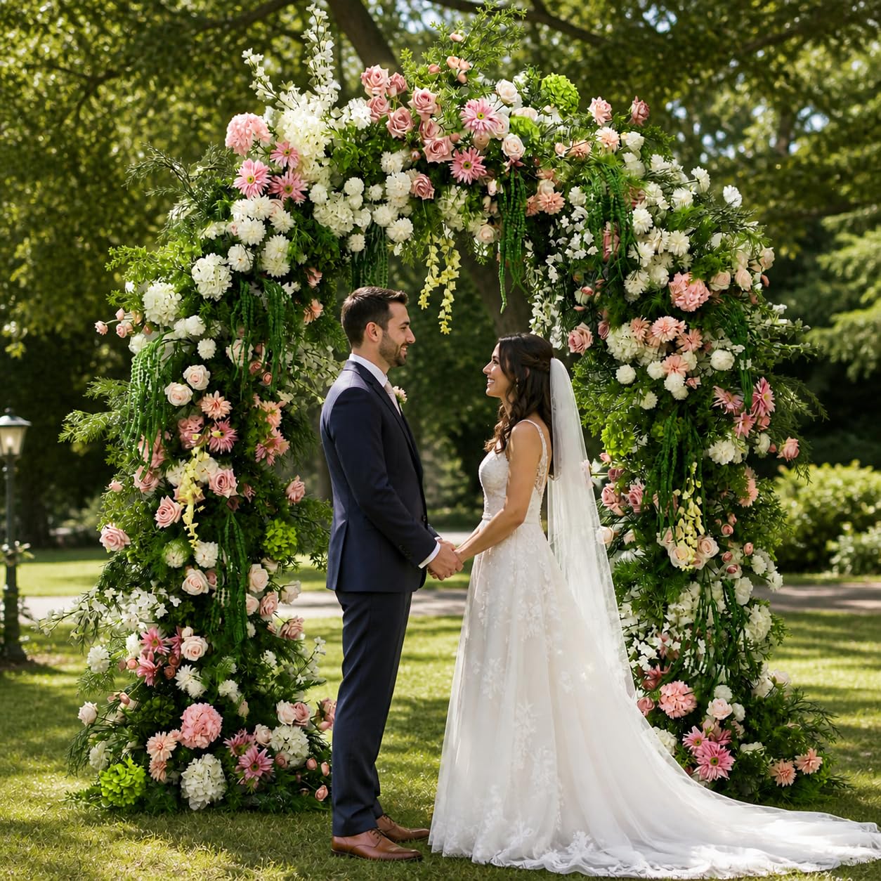 Arco Fiori Artificiali Stile Pastorale, Realizzato in plastica e tessuto, sfondo fotografie, decorazione cerimonie nuziali, per Esterni