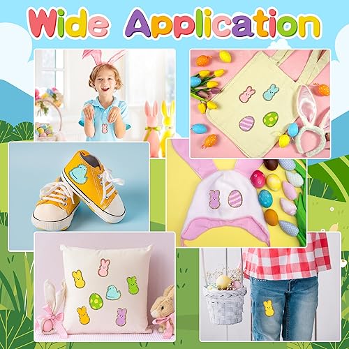 Miniatura 6 de X1zuue 10 parches para planchar de Pascua, parches de felpilla para planchar en la rodilla, parches bordados coloridos con purpurina, accesorios de