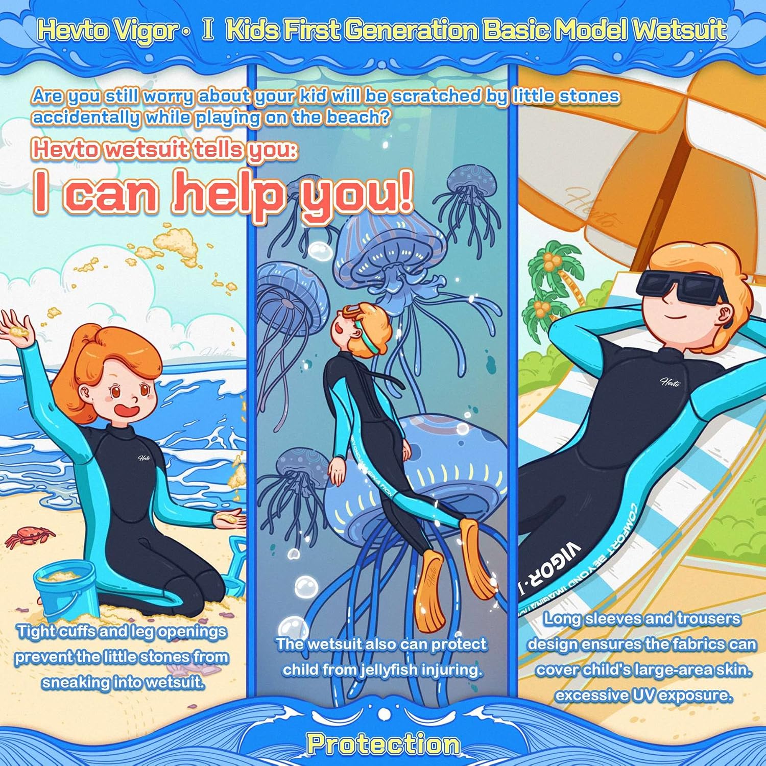 Hevto Wetsuits Kids and Youth 3mm Neoprene Full Suits Long Sleeve Surfing Swimming Diving Swimsuits Keep Warm Back Zip for Water Sports : Sports & Outdoors