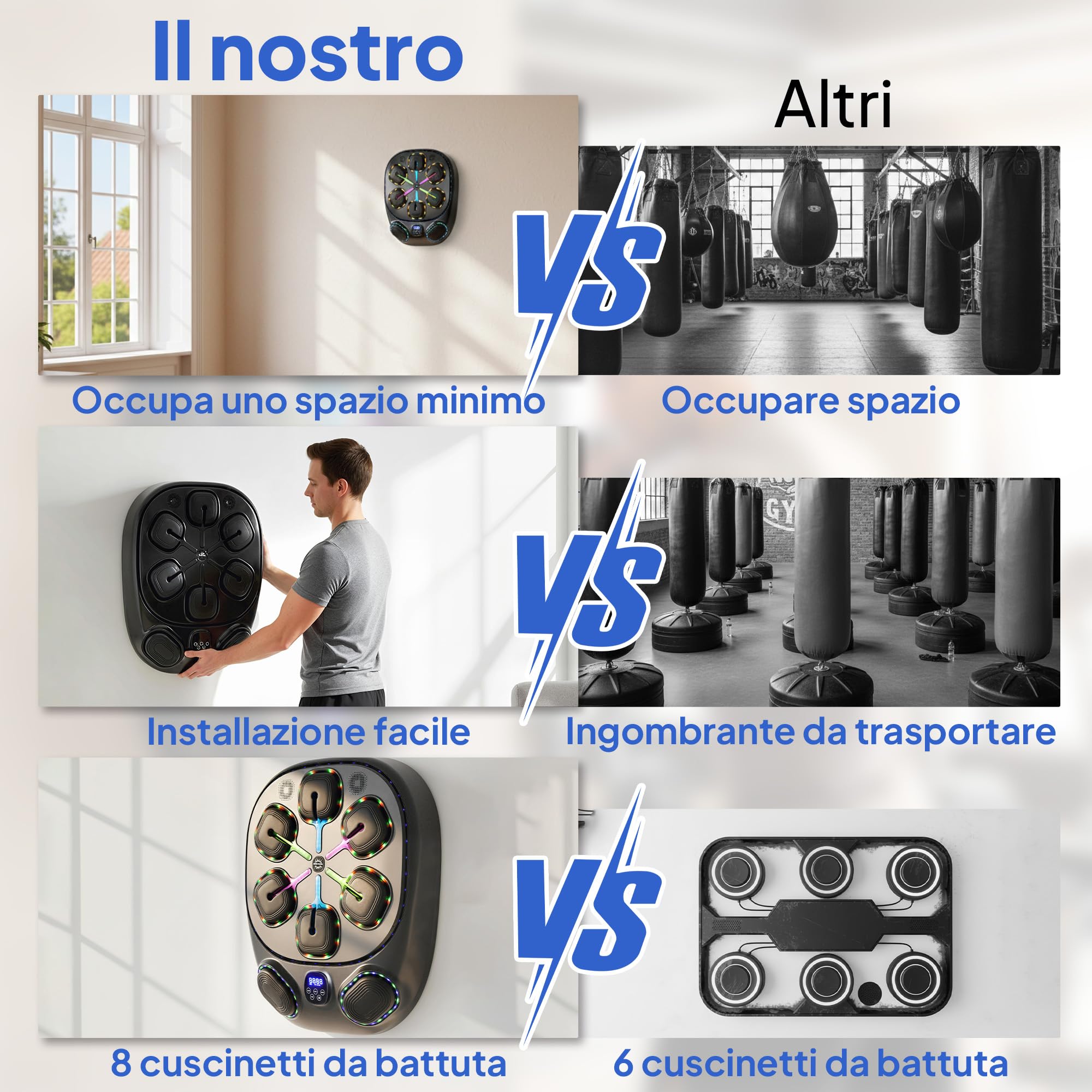 SPORTNOW Macchina da Boxe Musicale a Parete con 9 modalità e Luci LED Multicolore, Music Boxing Machine per Adulti con Connessione Bluetooth, per Casa e Palestra, 61x48x11 cm, Nero