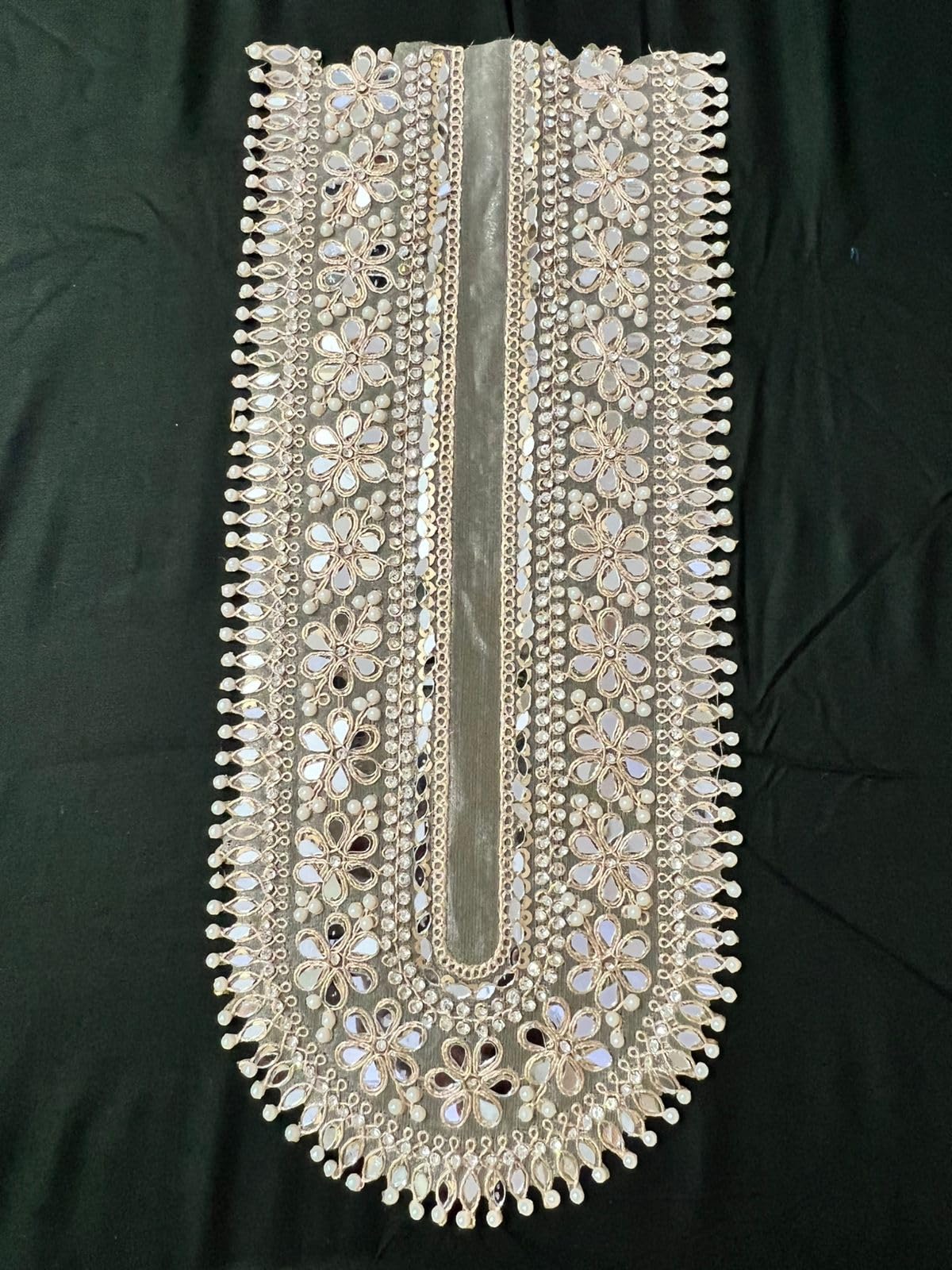 Designer Deep U-Shape Pearl & Stone Embroidered Neck Patch with Heavy Golden Lace Work for Blouse, Kurti & Dress (Premium Bridal Style) zari-image-37