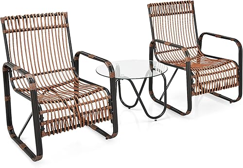 COSTWAY Juego de muebles de ratán de patio 3PCS sofá conversacional mesa de centro jardín