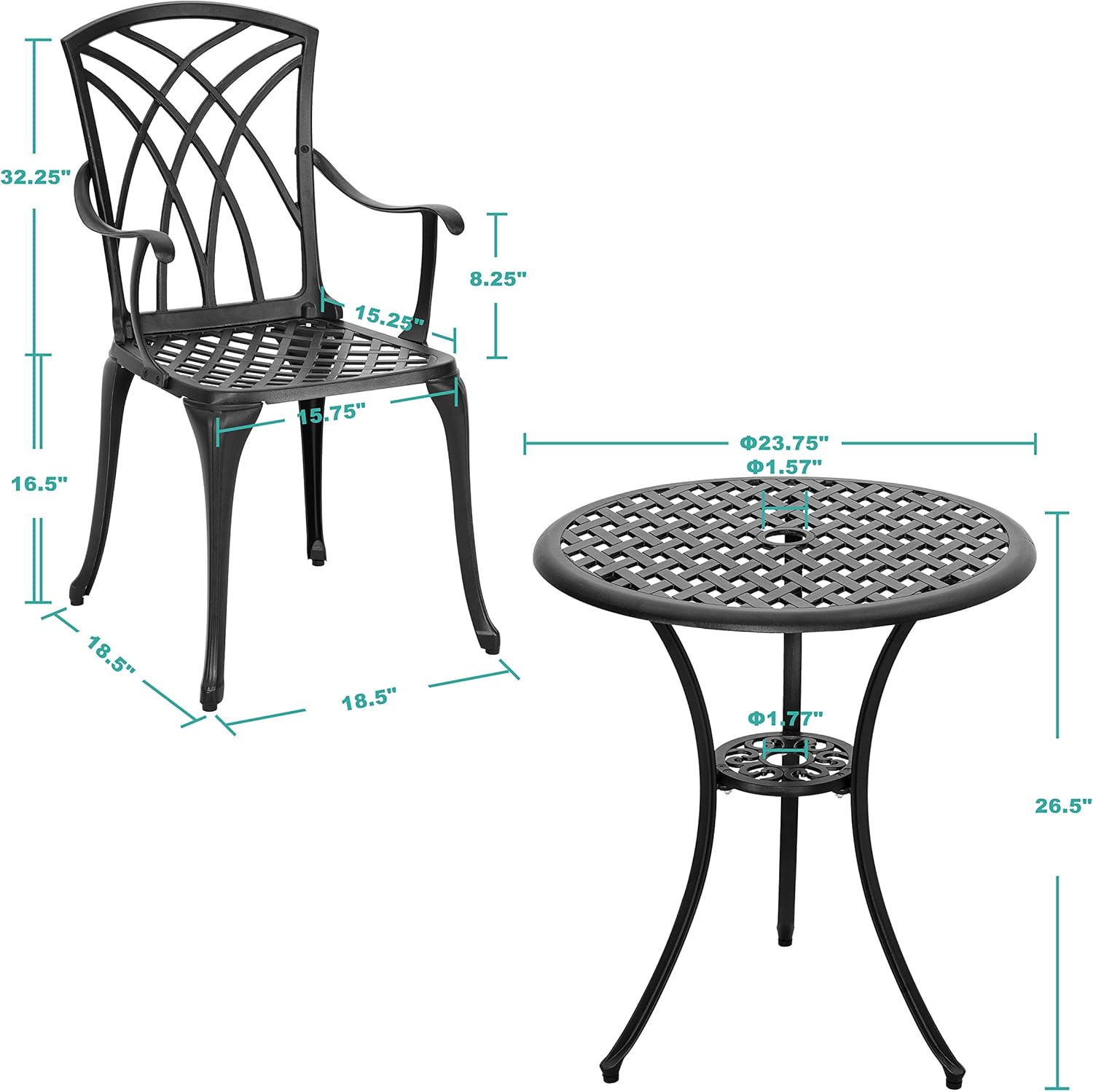 Nuu Garden 3 Piece Patio Bistro Sets Cast Aluminum Bistro Table Set Outdoor Patio Furniture with Umbrella Hole for Patio Balcony, Black : Patio, Lawn & Garden