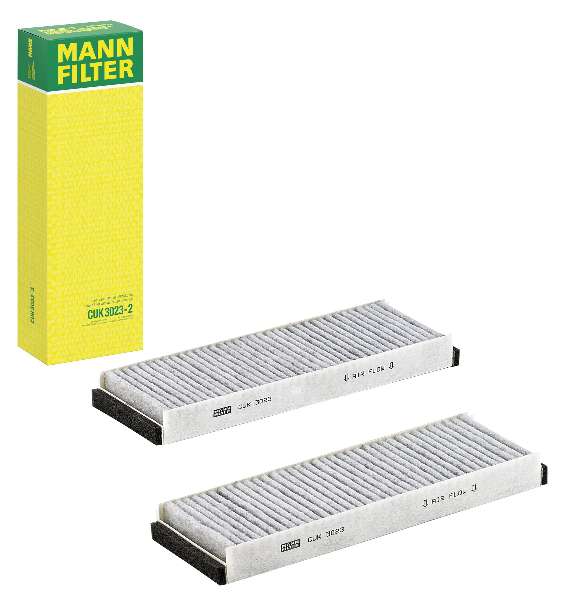 MANN-FILTER CUK 3023-2 Cabin Air Filter - Pollen Filter with Activated Carbon - (set of 2) for Cars + Transporters
