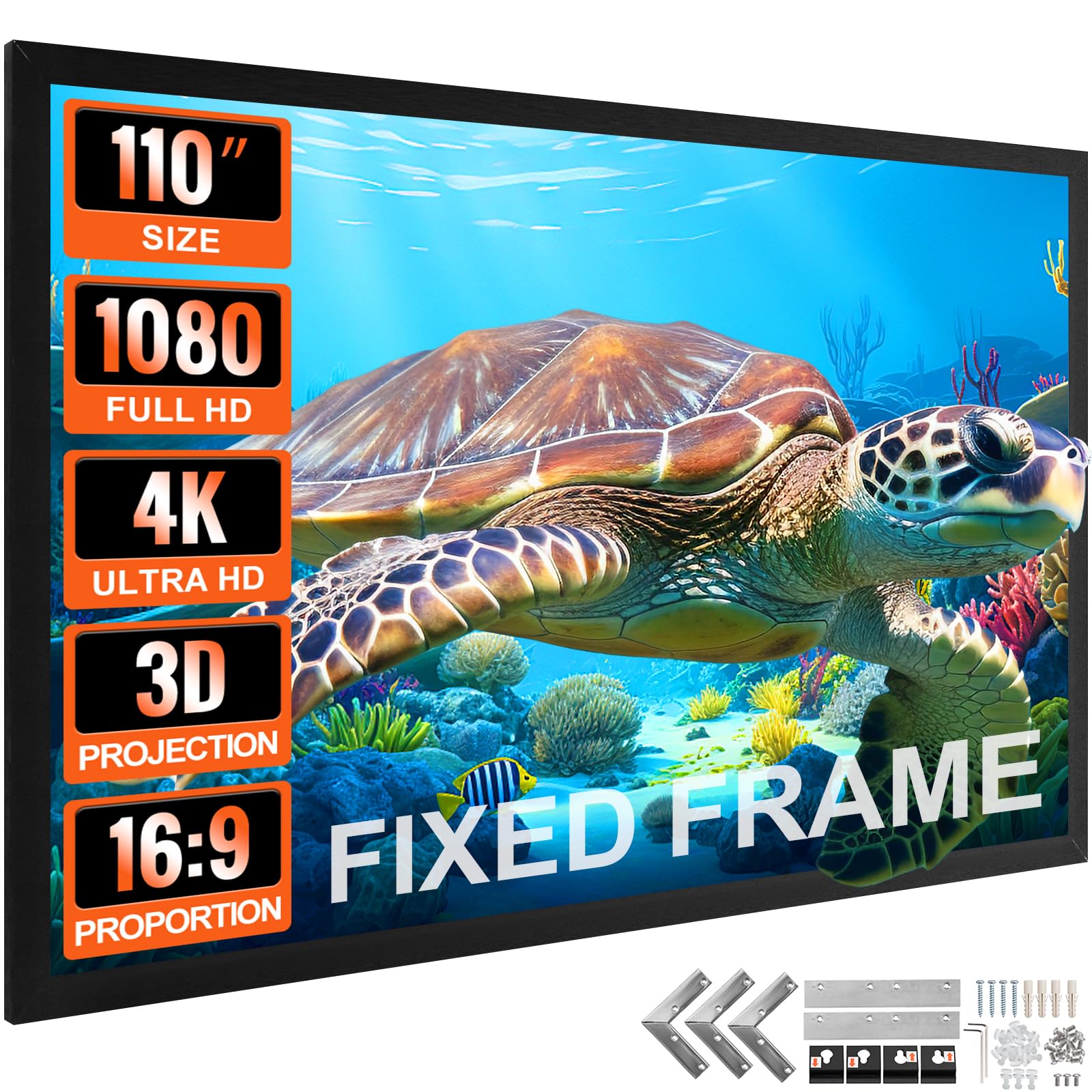 VEVOR Projector Screen 110inch Outdoor Projector Screen 16:9 Movie Screen Fixed Frame 3D Projector Screen for 4K HDTV Movie Theater